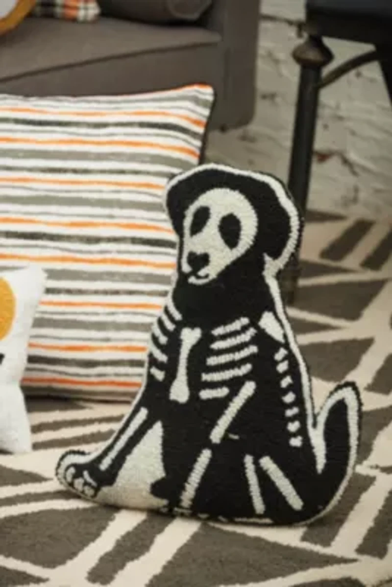 18" x 18" Dog Skeleton Shaped Hooked Throw Pillow