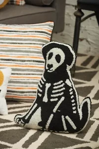 18" x 18" Dog Skeleton Shaped Hooked Throw Pillow
