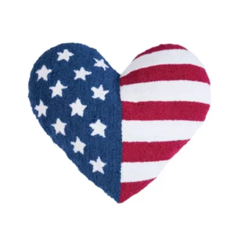 Flag Heart Shaped Hooked Pillow 18" x 21"