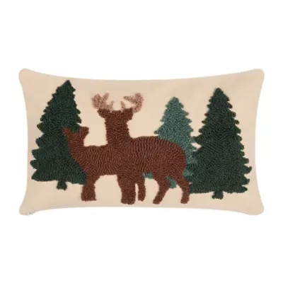 22" x 14" Deer Forest Hooked Throw Pillow