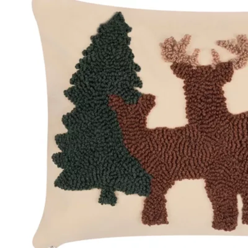 22" x 14" Deer Forest Hooked Throw Pillow