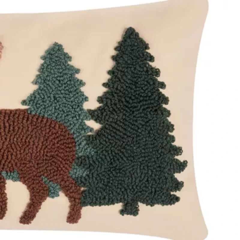 22" x 14" Deer Forest Hooked Throw Pillow