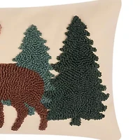 22" x 14" Deer Forest Hooked Throw Pillow