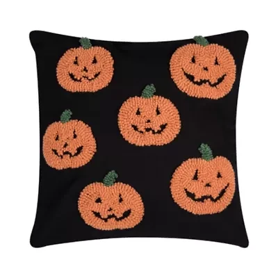 18" x 18" Pumpkin Party Hooked Throw Pillow
