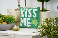 8" x 8" St. Patrick's Day "Kiss Me" Clover Hooked Small/Petite Accent Throw Pillow