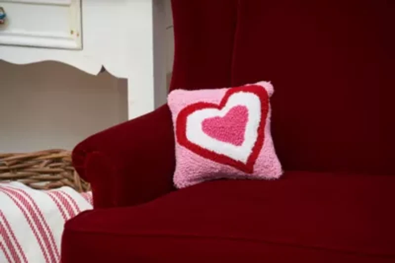 8" x 8" Triple Heart Valentine's Day Hooked Small/Petite Accent Throw Pillow