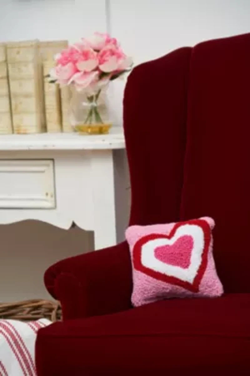 8" x 8" Triple Heart Valentine's Day Hooked Small/Petite Accent Throw Pillow