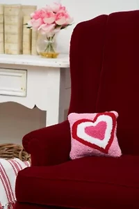 8" x 8" Triple Heart Valentine's Day Hooked Small/Petite Accent Throw Pillow