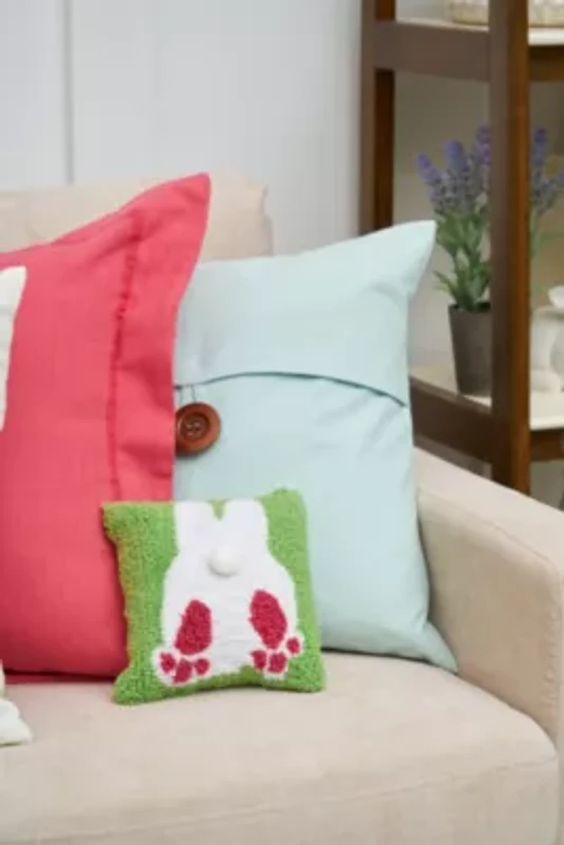 Bunny Bum Hooked 8" x 8 Inch Small Petite Accent Throw Pillow