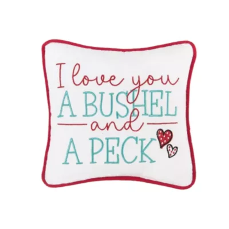 10" x 10" Valentine's Day "I Love You A Bushel And A Peck" Embroidered Small/Petite Size Accent Throw Pillow
