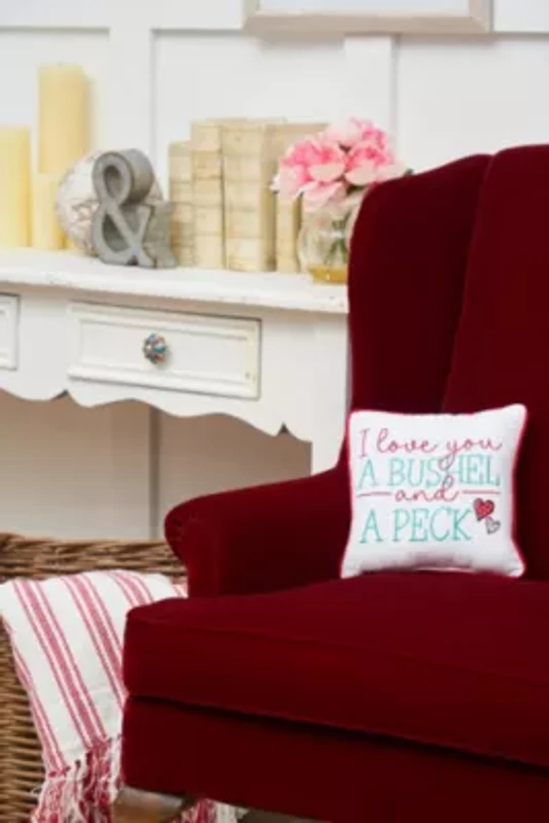 10" x 10" Valentine's Day "I Love You A Bushel And A Peck" Embroidered Small/Petite Size Accent Throw Pillow
