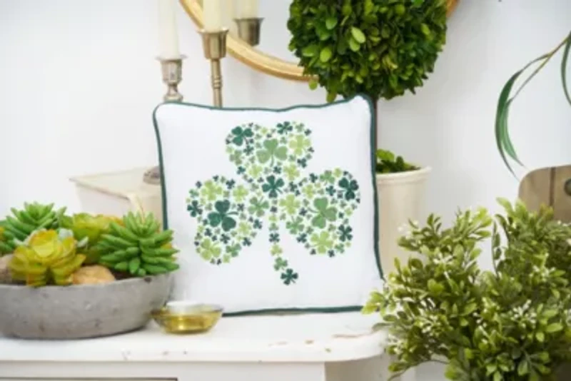 10" x 10" St. Patrick's Day Irish Shamrock Embroidered Small/Petite Accent Throw Pillow