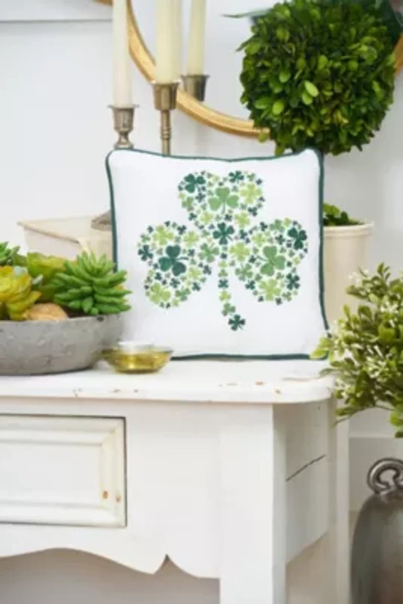 10" x 10" St. Patrick's Day Irish Shamrock Embroidered Small/Petite Accent Throw Pillow