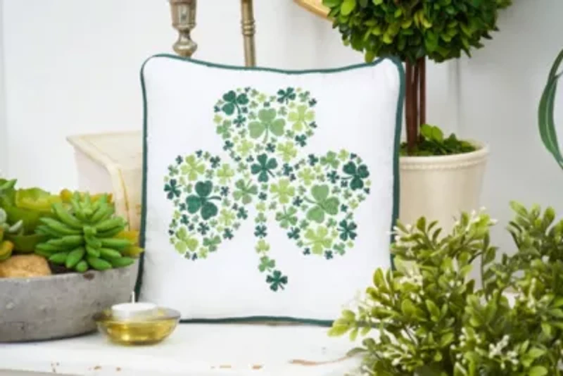 10" x 10" St. Patrick's Day Irish Shamrock Embroidered Small/Petite Accent Throw Pillow