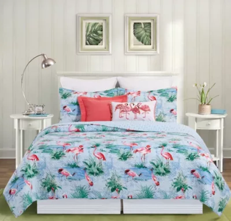 Paradise Coast Flamingo Full/Queen Bed 3 Piece Quilt Set