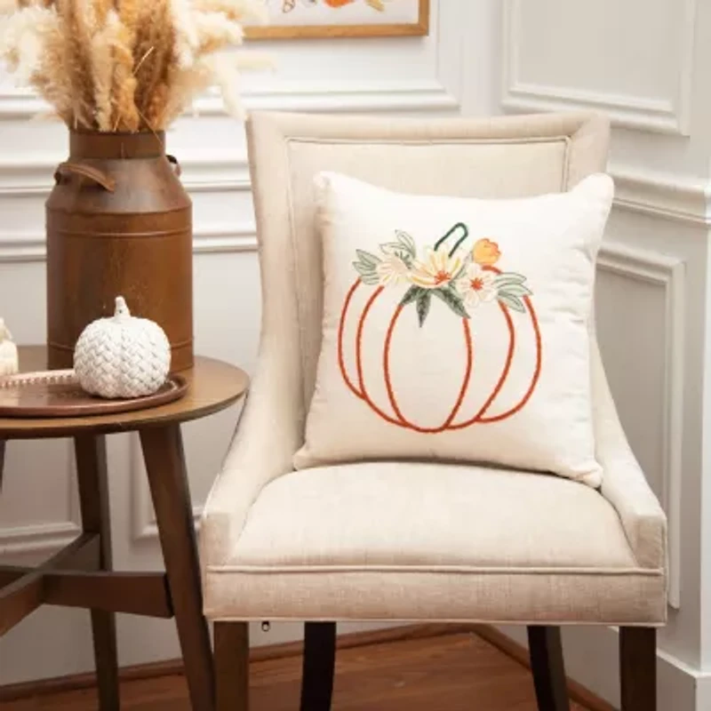 18" x 18" Autumn Botanical Pumpkin Throw Pillow