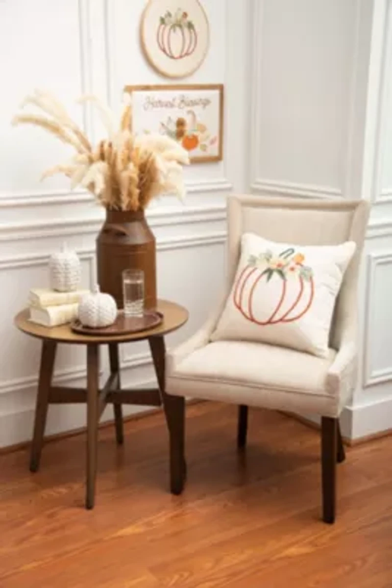 18" x 18" Autumn Botanical Pumpkin Throw Pillow