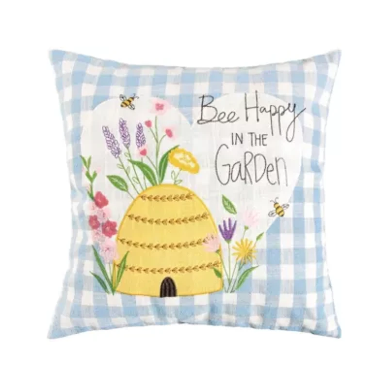 Bee Happy in Blue Pillow 18" x 18"