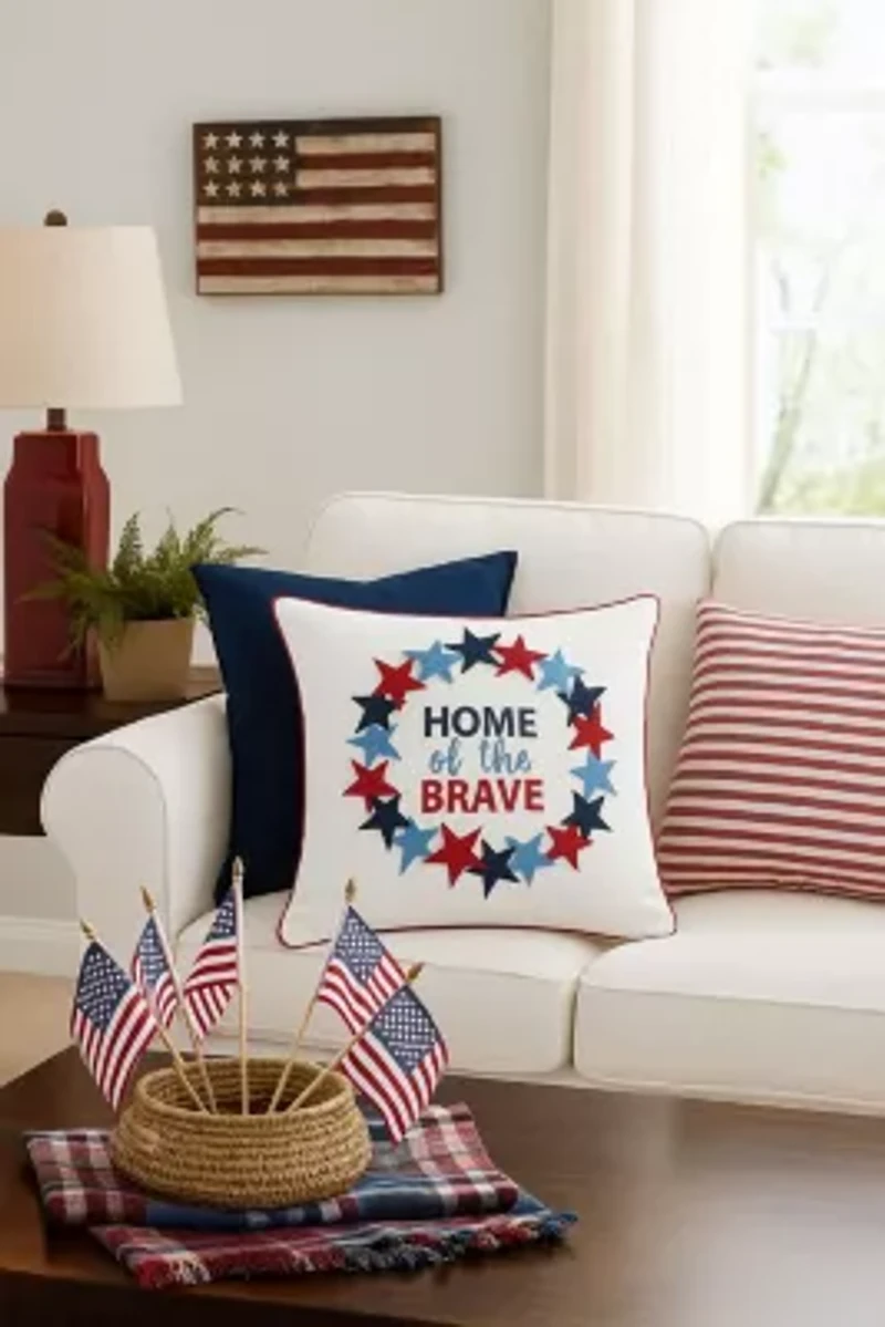 Home Of The Brave Wreath Pillow 18" x 18"