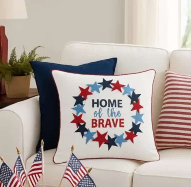 Home Of The Brave Wreath Pillow 18" x 18"
