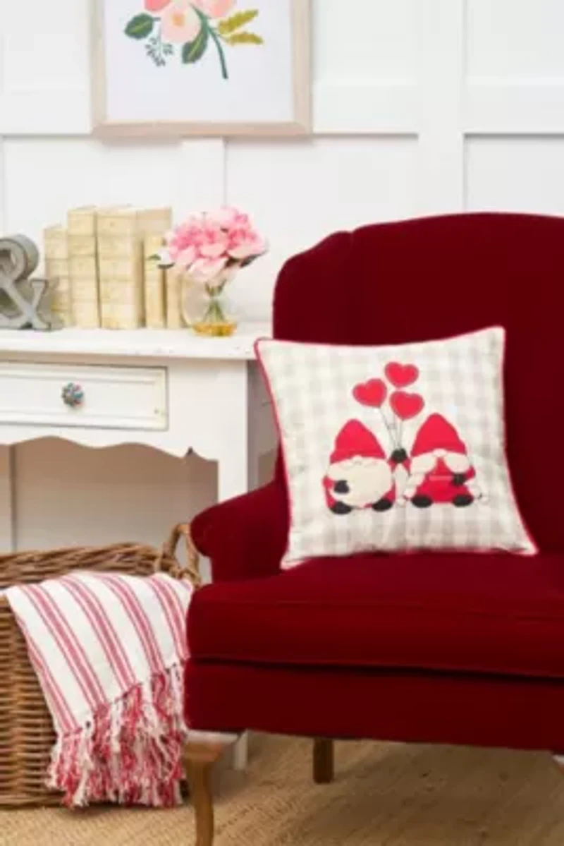 Valentine Gnomes Hearts Pillow 18" x 18"