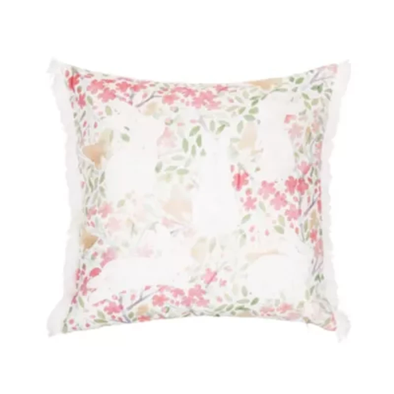 Bunnies Flowers Pillow 18" x 18"