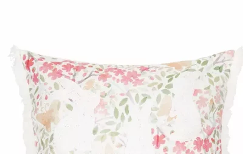 Bunnies Flowers Pillow 18" x 18"