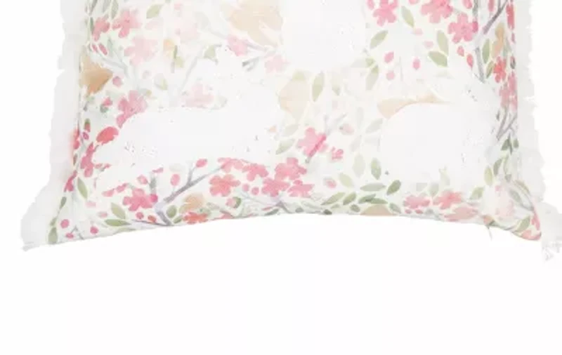 Bunnies Flowers Pillow 18" x 18"