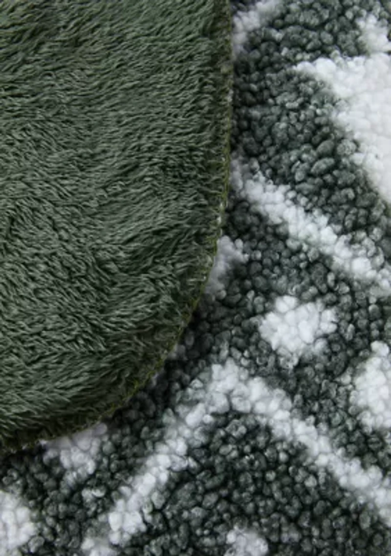 Olive Green Printed Teddy Wool Throw Blanket