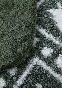Olive Green Printed Teddy Wool Throw Blanket