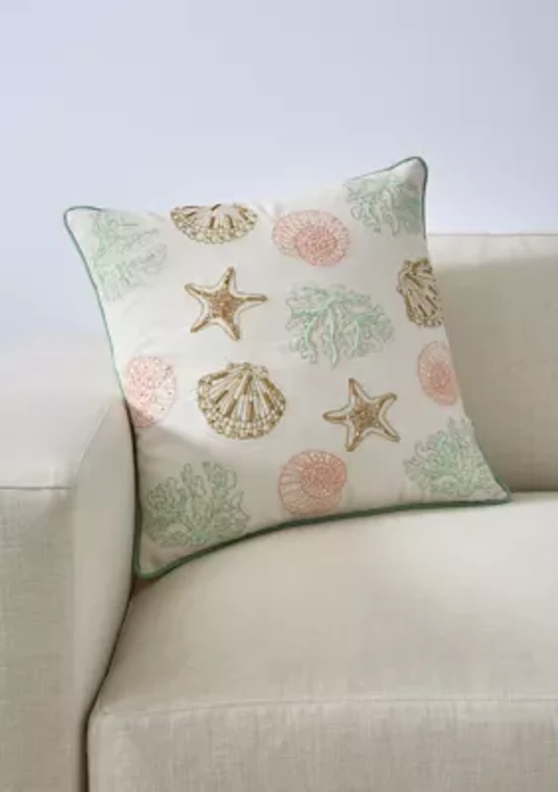 Beaded Shell and Coral Pillow
