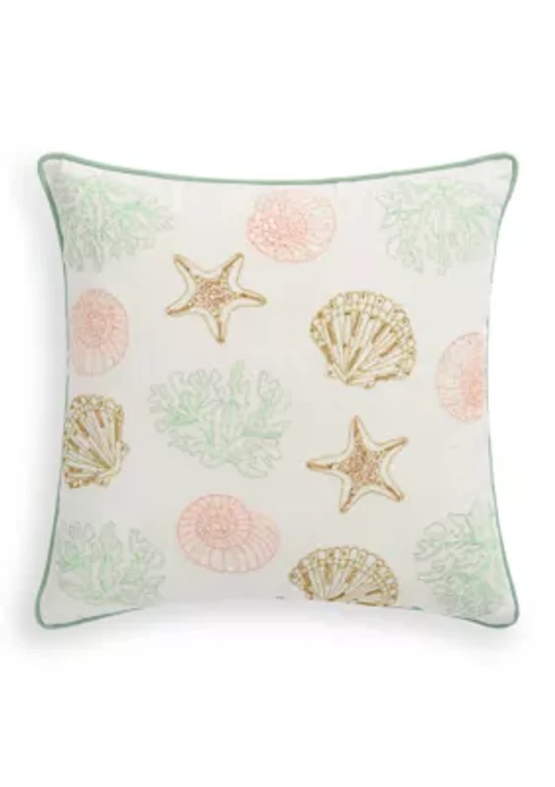 Beaded Shell and Coral Pillow