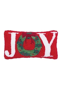 Joy Wreath Hooked Mini Pillow