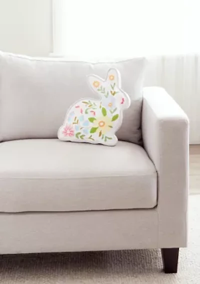 Floral Bunny Shaped Pillow Multicolored 14" Easter Soft Woven Pillow