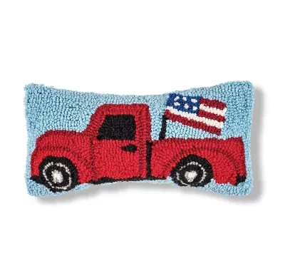 Patriotic Truck Hooked Throw Pillow 6" x 12"