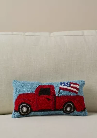 Patriotic Truck Hooked Throw Pillow 6" x 12"
