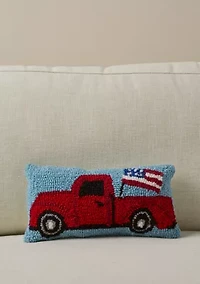 Patriotic Truck Hooked Throw Pillow 6" x 12"