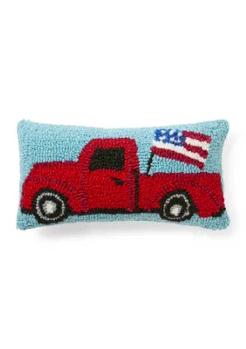 Patriotic Truck Hooked Throw Pillow 6" x 12"