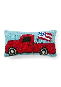 Patriotic Truck Hooked Throw Pillow 6" x 12"