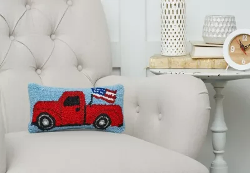 Patriotic Truck Hooked Throw Pillow 6" x 12"