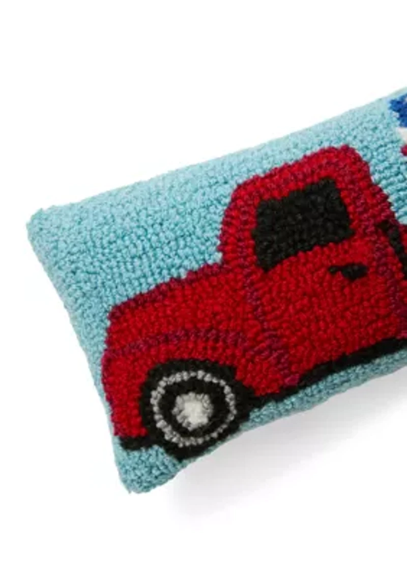 Patriotic Truck Hooked Throw Pillow 6" x 12"