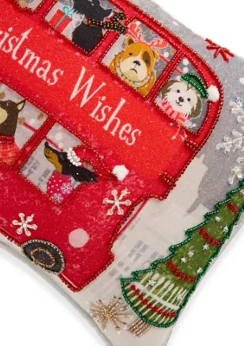 "Christmas Wishes" Dog Beaded Pillow