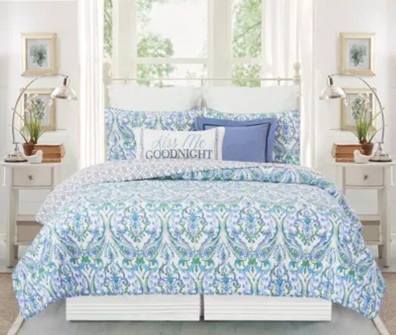 Juliet Reversible Damask Floral King Quilt Set