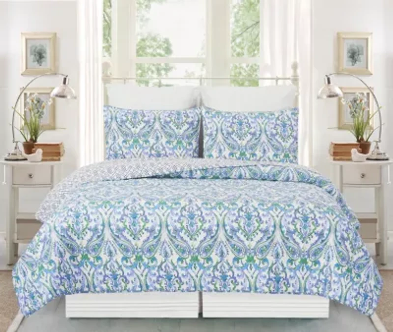 Juliet Reversible Damask Floral King Quilt Set