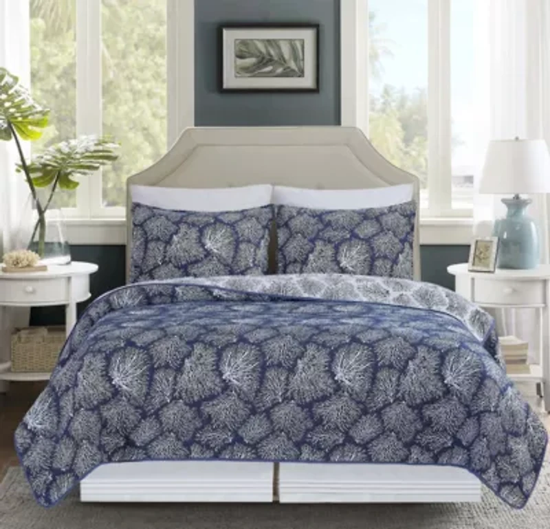 Blue Coral Jaquard Full/Queen 3-Piece Quilt Set