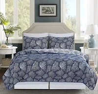 Blue Coral Jaquard Full/Queen 3-Piece Quilt Set