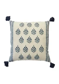 Blue Print Tassel Decorative Pillow
