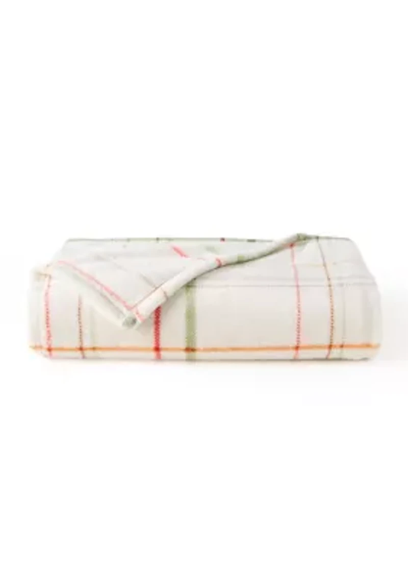 White Multi Plaid Plush Throw Blanket