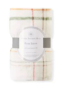 White Multi Plaid Plush Throw Blanket