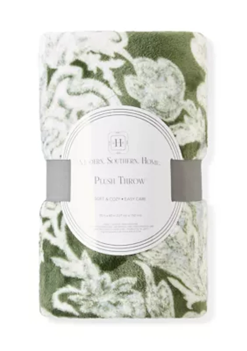 Blue Green Floral Plush Throw Blanket